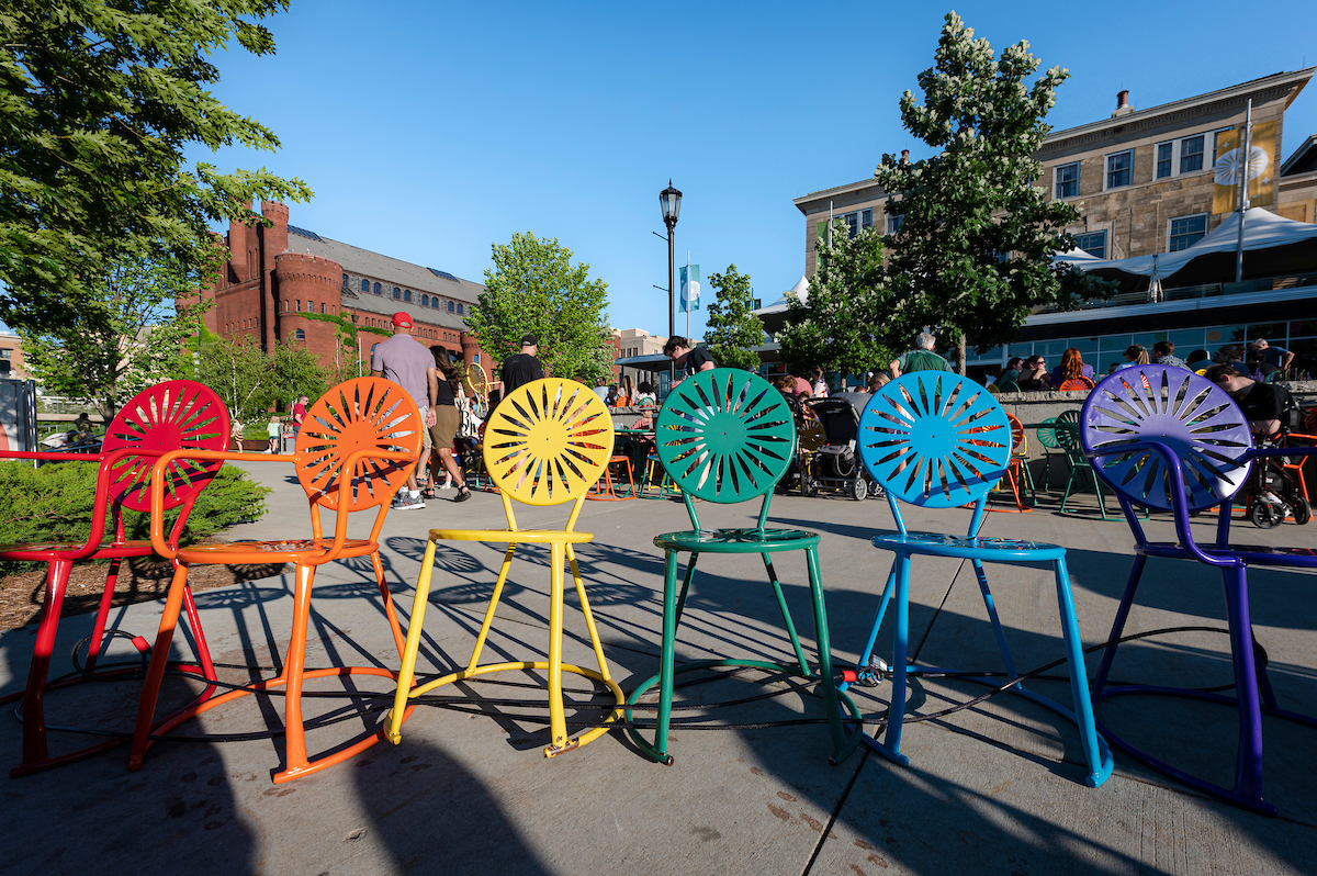 Rainbow terrace chairs in honors of pride month